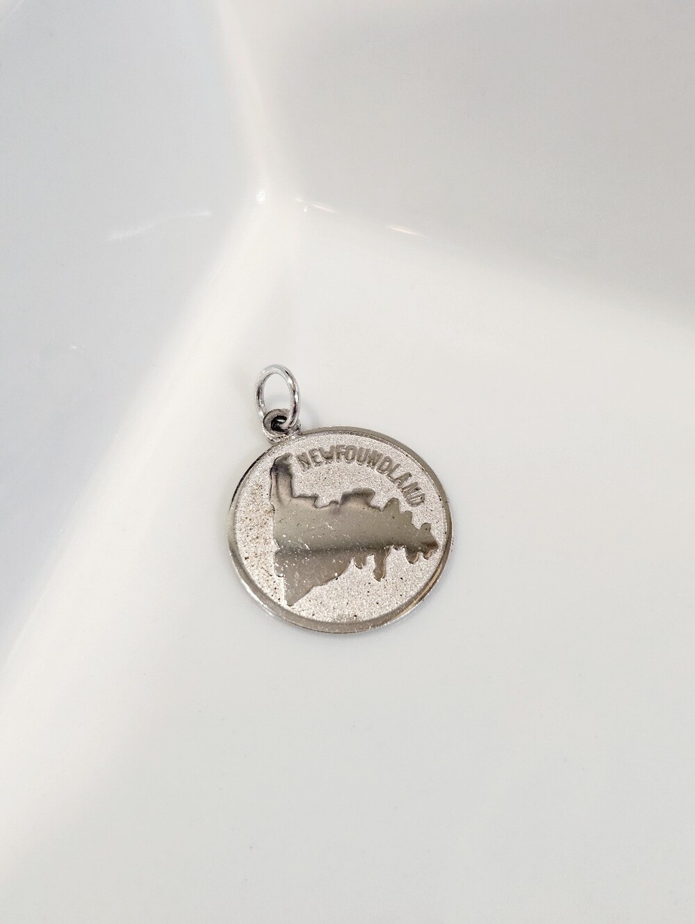 Vintage Sterling Silver Newfoundland NL Map Coin Charm Pendant